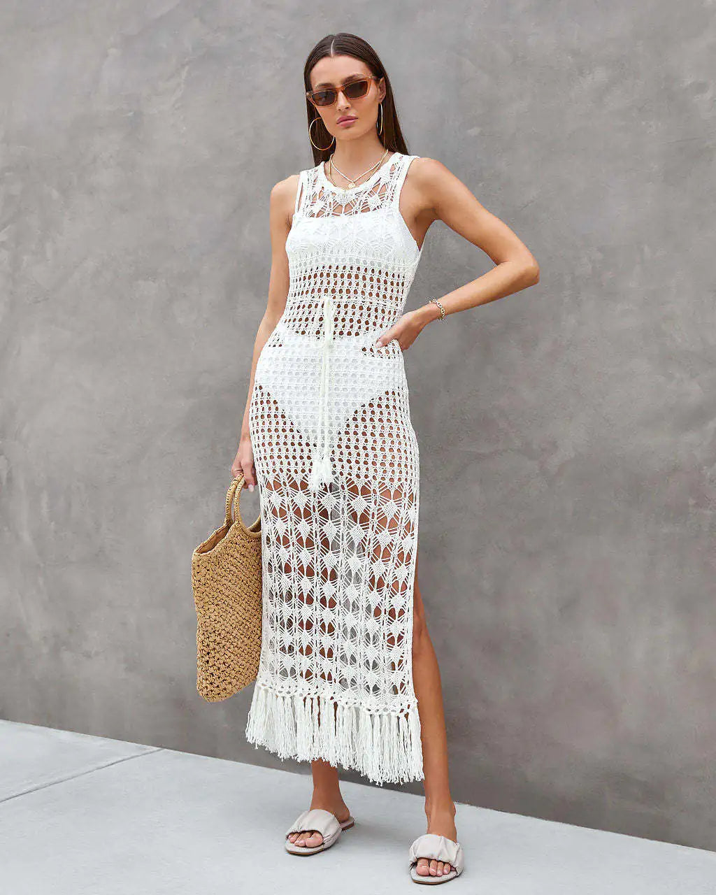 New Hollow Knit Tassel Dress Cover-Up for Beach