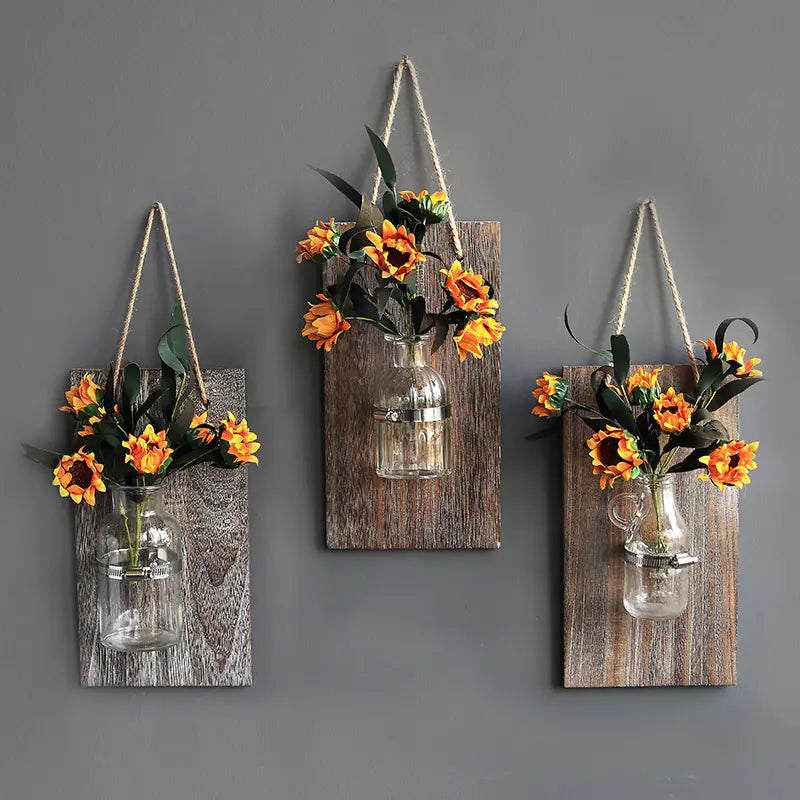 Creative Wooden Hydroponic Glass Vase Wall Decor