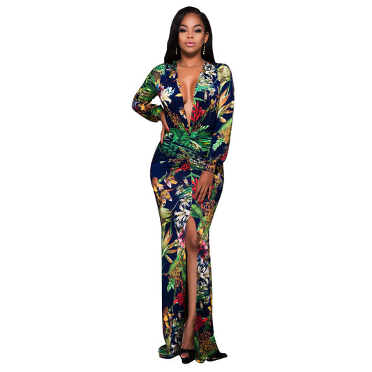 Floral V-Neck Split Maxi Dress