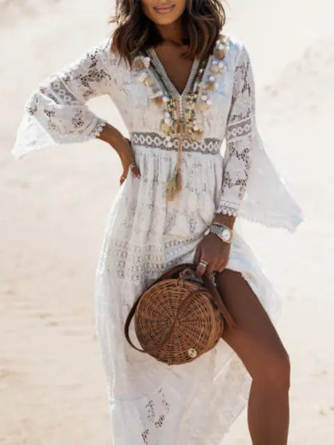 Boho Glow Lace Dress - Free-Spirited Elegance