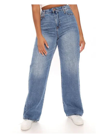 High Waist Ripped Straight Leg Women's Denim Jeans