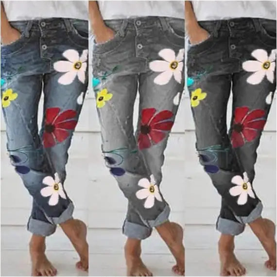 Printed Denim Trousers