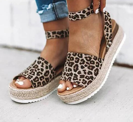 Wedge Espadrille Sandals with Leopard Print Design
