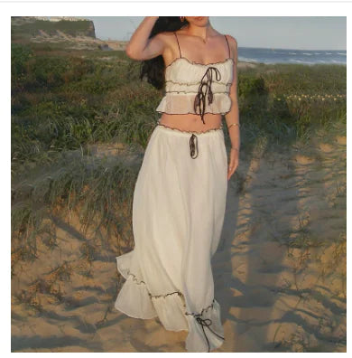 Boho Ruffle Top and Slim Long Skirt Set