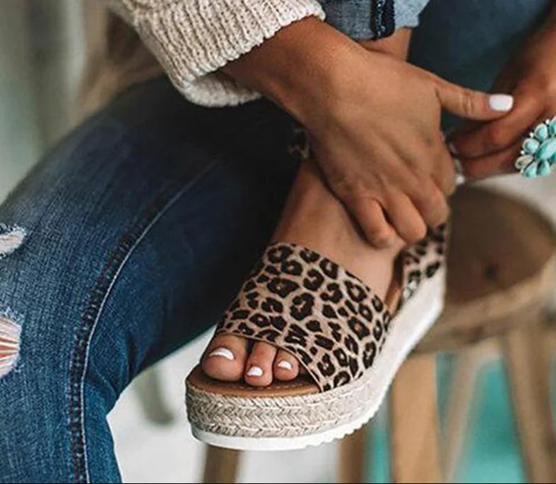 Wedge Espadrille Sandals with Leopard Print Design