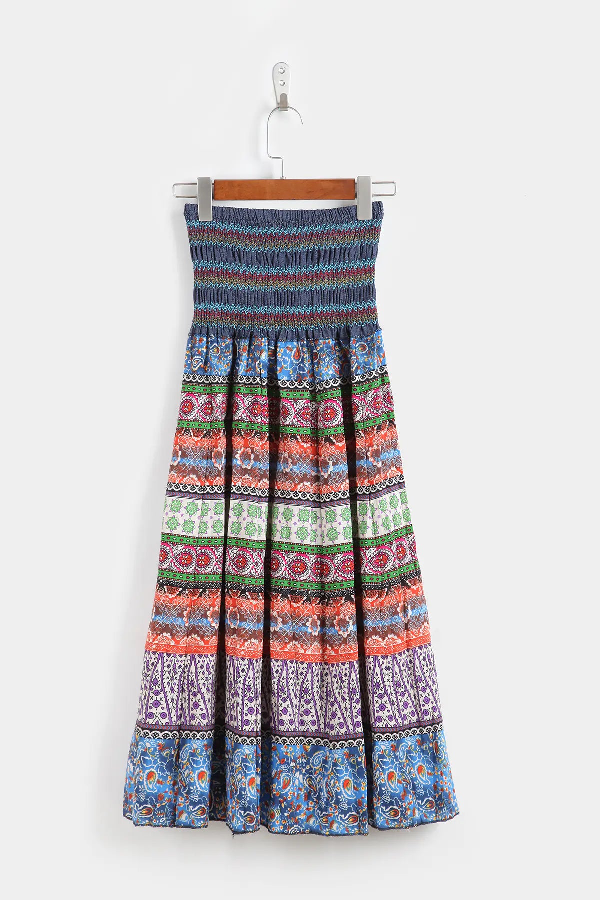 Bohemian Floral Cotton Linen Maxi Skirt Dress