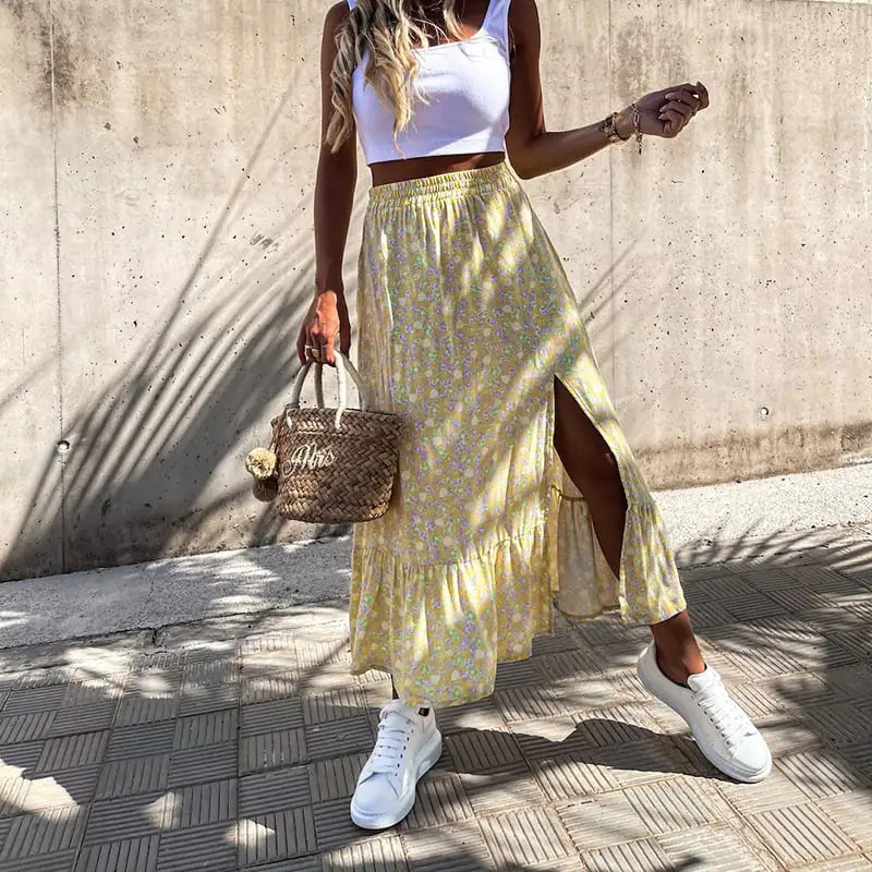 Floral Maxi Dress with Ruffled Elastic Waist Design