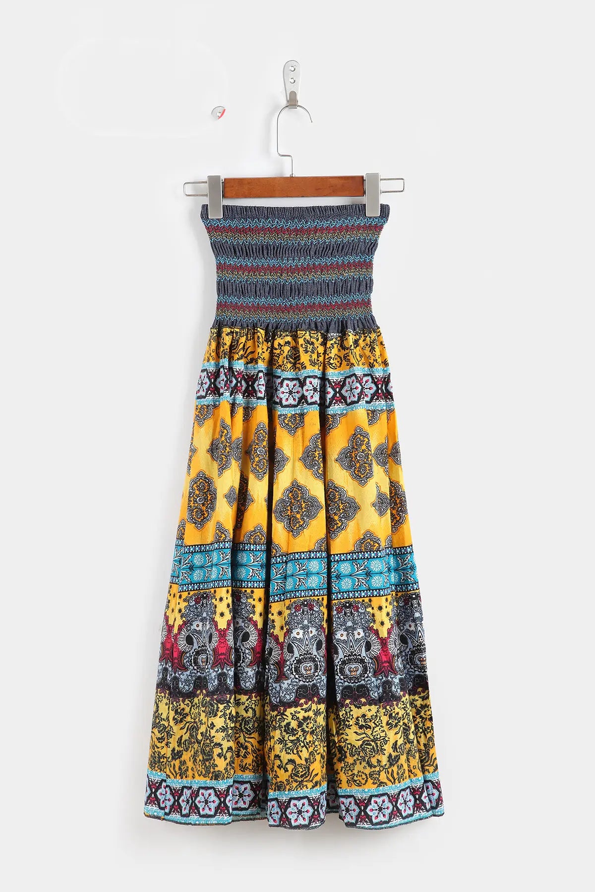 Bohemian Floral Cotton Linen Maxi Skirt Dress