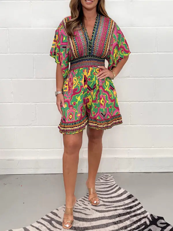 2023 Summer Women's Printed V-Neck Jumpsuit