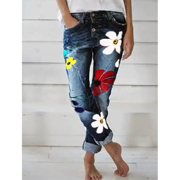 Printed Denim Trousers