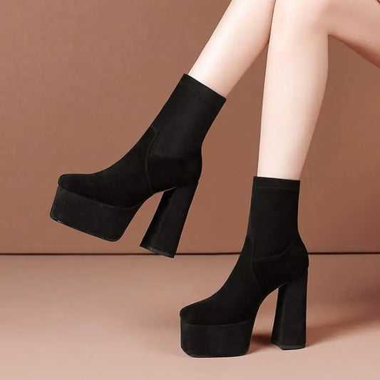 Women's Square Toe Platform Ankle Boots