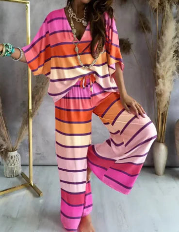 Lucille Laurent 2-Piece V-Neck Batwing Sleeve Set