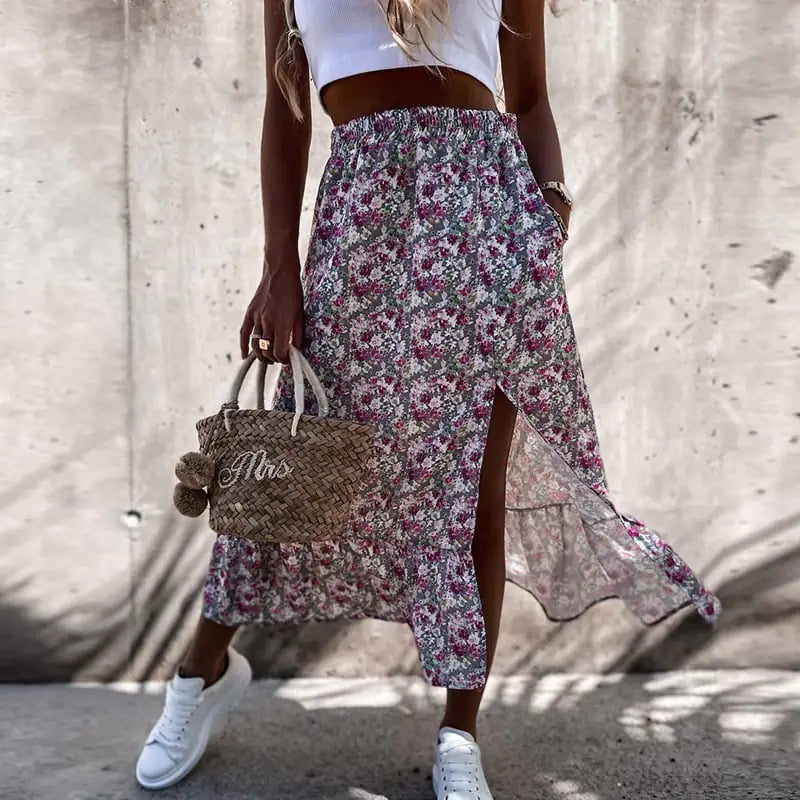 Floral Maxi Dress with Ruffled Elastic Waist Design