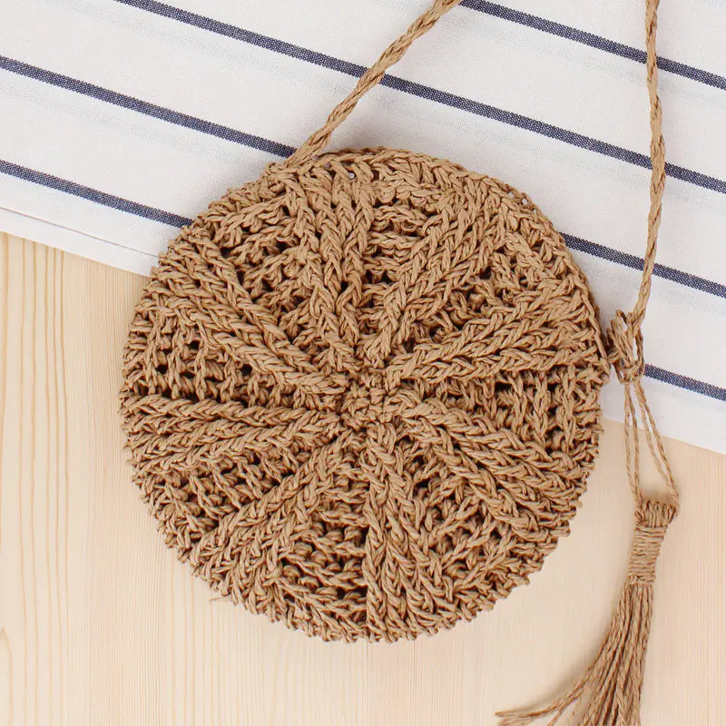 Retro Round Crossbody Bag with Tassel for Women