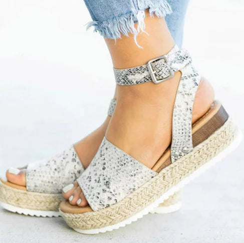 Wedge Espadrille Sandals with Leopard Print Design
