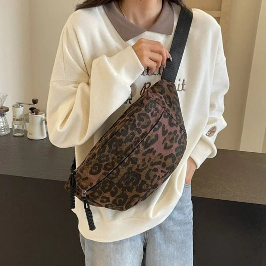 Leopard Print Canvas Crossbody Bag - Large Capacity Fanny Pack - Ageless Woman Wellness