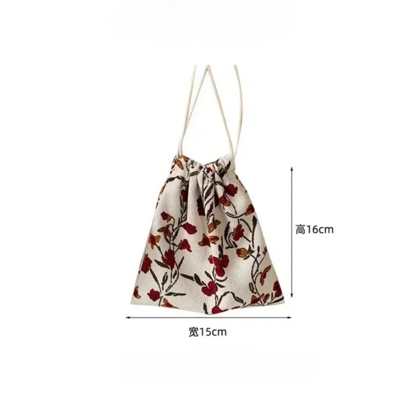 Corduroy Floral Storage Drawstring Bag Women Cosmetic Organizer Pouch Cute Makeup Bag Christmas Gift Candy Jewelry Organizer - Ageless Woman Wellness