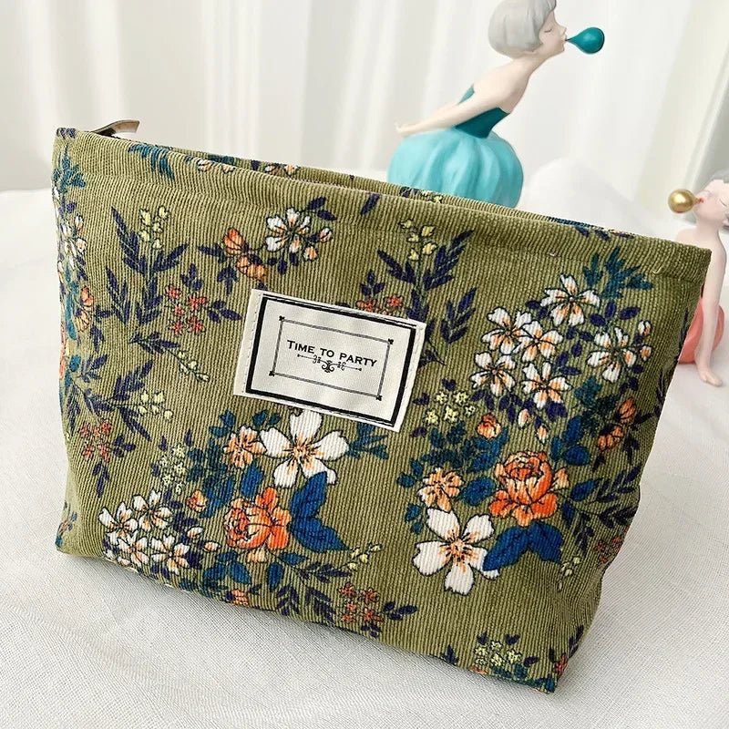 Lady Floral Corduroy Cosmetic Bag Women Handbags Purses Leopard&Plaid Makeup Organizer Storage Makeup Bag Girls Pencil Case Bags - Ageless Woman Wellness