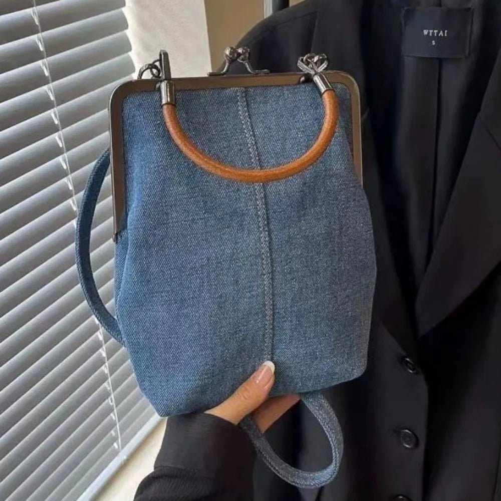 Vintage Navy Blue Denim Crossbody Bag - Women's Fashion Purse - Ageless Woman Wellness