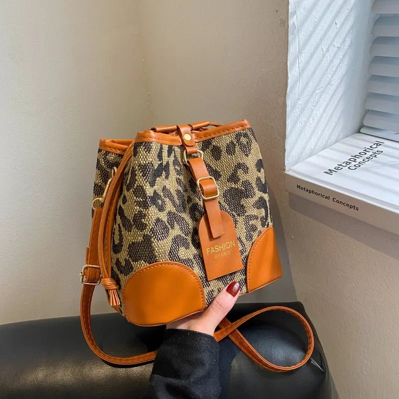 Leopard PU Leather Women Bucket Crossbody Bag Luxury Designer Handbag - Ageless Woman Wellness