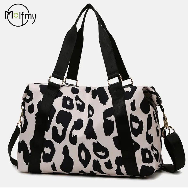 Leopard Print Women's Travel Bag: Wet Dry Shoulder Luggage, Sports Fitness, Beach Backpack - Ageless Woman Wellness