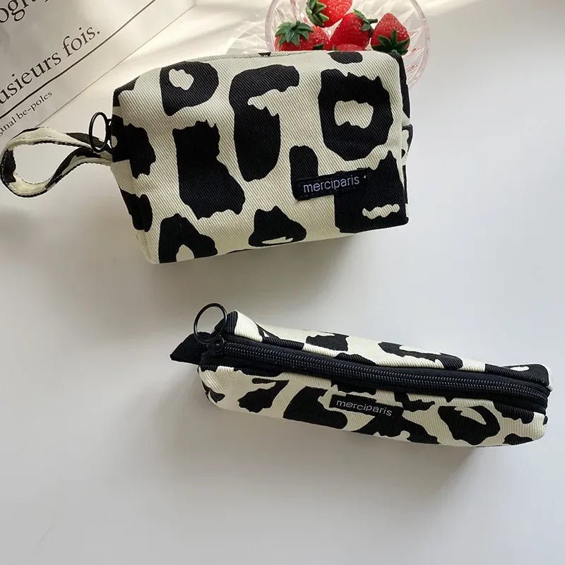 Japanese Style Leopard Cosmetic Bag Women Canvas Handbags Purse Organizer Pencil Case Lipstick Bag Makeup Bags Women Leopard Bag - Ageless Woman Wellness