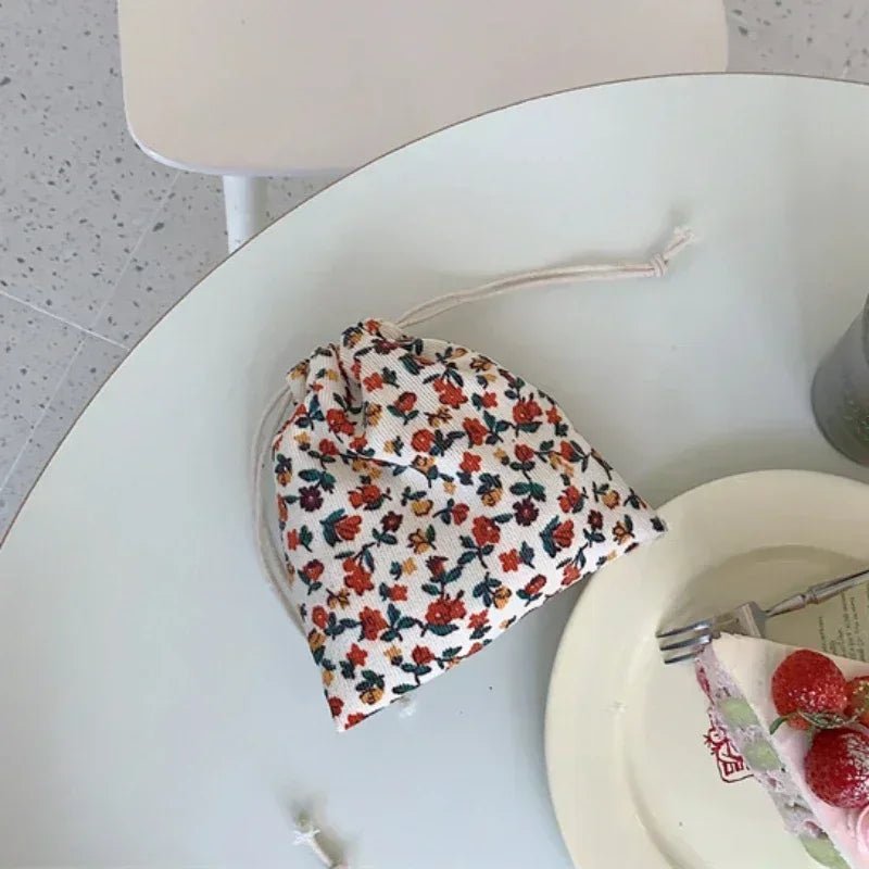 Corduroy Floral Storage Drawstring Bag Women Cosmetic Organizer Pouch Cute Makeup Bag Christmas Gift Candy Jewelry Organizer - Ageless Woman Wellness