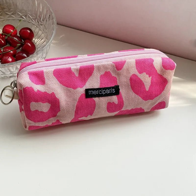 Japanese Style Leopard Cosmetic Bag Women Canvas Handbags Purse Organizer Pencil Case Lipstick Bag Makeup Bags Women Leopard Bag - Ageless Woman Wellness