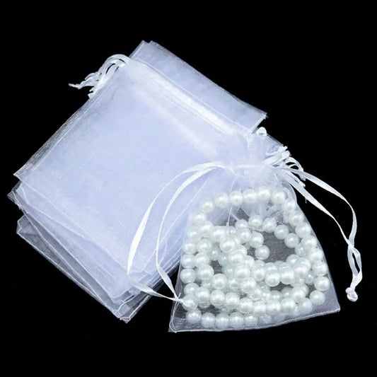 25/50PCS Drawable Christmas Favor Jewelry Packing Drawstring Pocket Gift Bags Organza Gauze Sachet White Pouches - Ageless Woman Wellness
