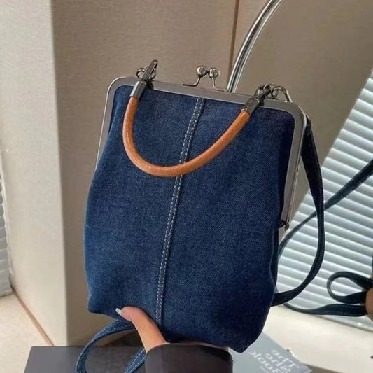 Vintage Navy Blue Denim Crossbody Bag - Women's Fashion Purse - Ageless Woman Wellness