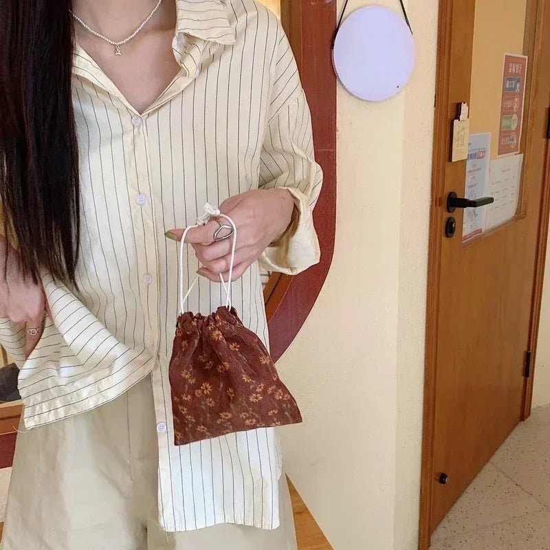 Corduroy Floral Storage Drawstring Bag Women Cosmetic Organizer Pouch Cute Makeup Bag Christmas Gift Candy Jewelry Organizer - Ageless Woman Wellness