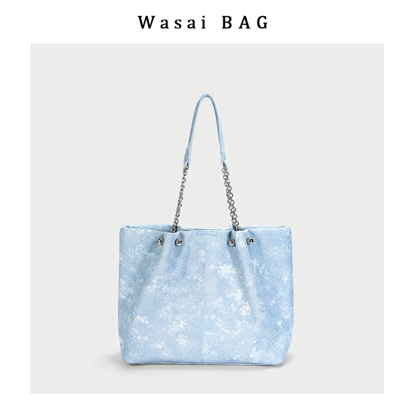 Women's Light Blue Denim Tote Bag - Large Capacity Shoulder Handbag - Ageless Woman Wellness