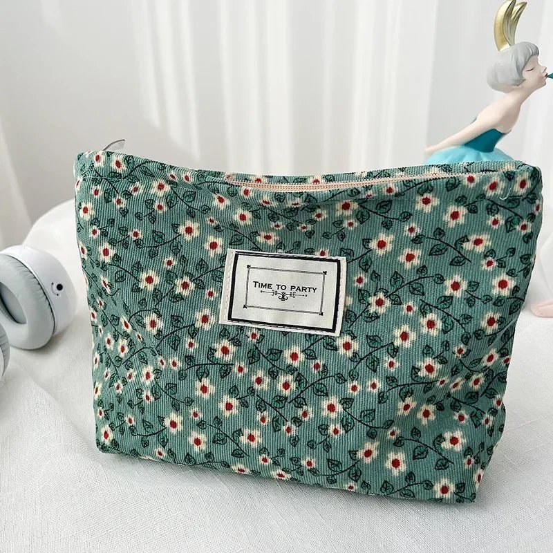 Lady Floral Corduroy Cosmetic Bag Women Handbags Purses Leopard&Plaid Makeup Organizer Storage Makeup Bag Girls Pencil Case Bags - Ageless Woman Wellness