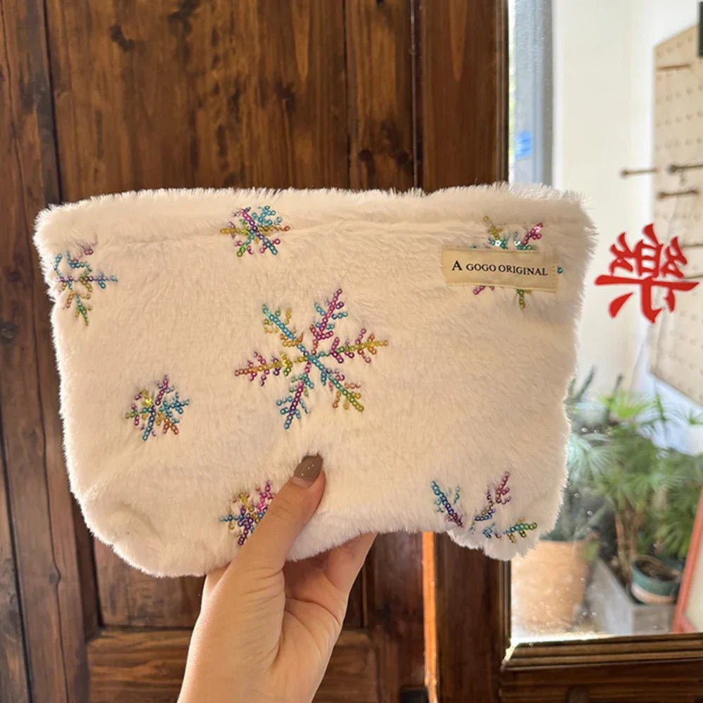 Soft Plush Christmas Women's Cosmetic Bag Large Capacity Makeup Pouch Toiletries Travel Wash Bag - Ageless Woman Wellness