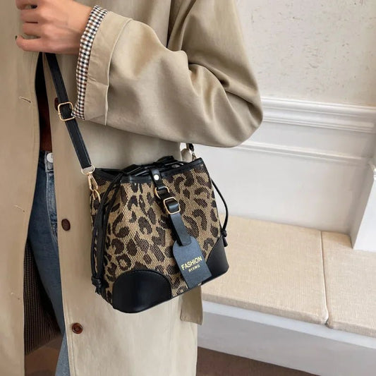 Leopard PU Leather Women Bucket Crossbody Bag Luxury Designer Handbag - Ageless Woman Wellness