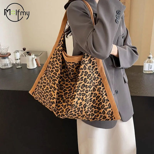 Leopard Print Nylon Tote Bag - Large Capacity Shoulder Crossbody - Ageless Woman Wellness