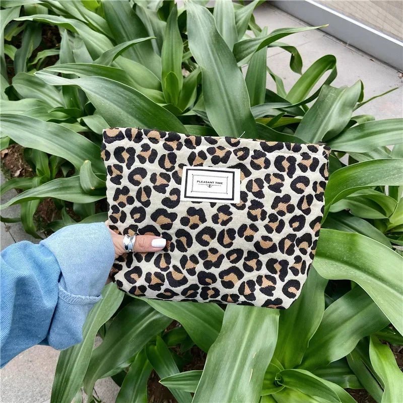 Fashion Women Leopard Cosmetic Bag Zipper Makeup Bag Pouch Canvas Lady Make Up Bag Travel Organizer Washing Makeup Beauty Case - Ageless Woman Wellness