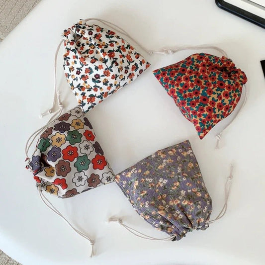 Corduroy Floral Storage Drawstring Bag Women Cosmetic Organizer Pouch Cute Makeup Bag Christmas Gift Candy Jewelry Organizer - Ageless Woman Wellness