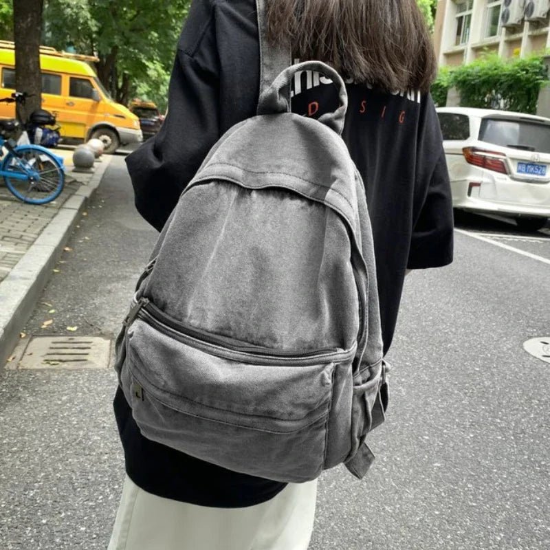 Gray Denim Backpack Women's Travel Shoulder Bag Unisex Fashion Schoolbag - Ageless Woman Wellness