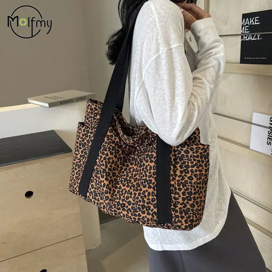 Leopard Canvas Tote Bag Large Capacity Women's Shoulder Handbag - Ageless Woman Wellness
