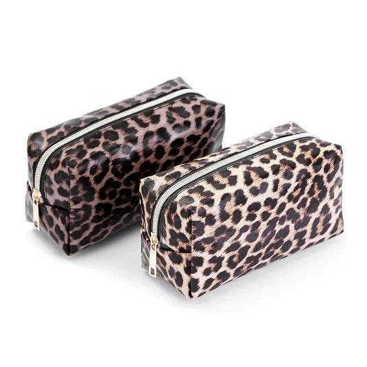 Women Leopard Print Cosmetic Bag Fashion Leather Makeup Bag Travel Cosmetic Organizer Bag Toiletry Make Up Tool Case - Ageless Woman Wellness