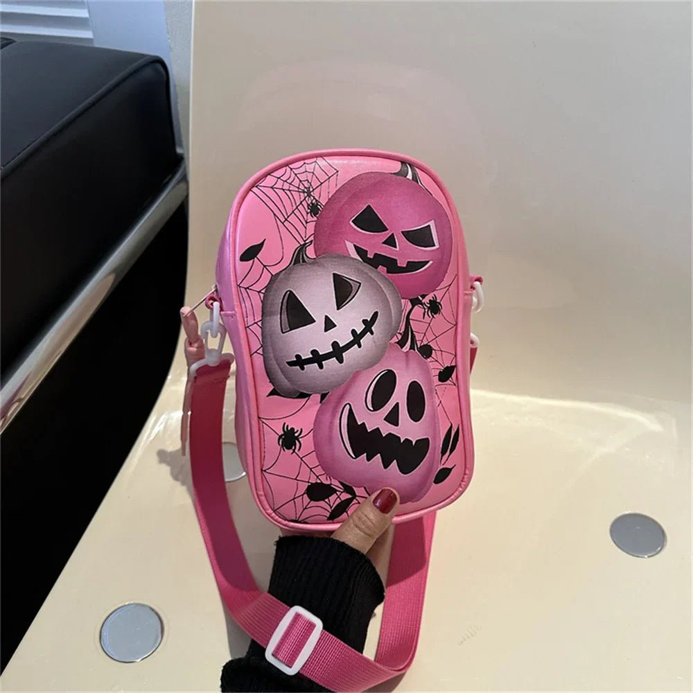 Quirky Halloween Cartoon Ghost Crossbody Bag - Soft PU Leather Mobile Phone Bag - Ageless Woman Wellness