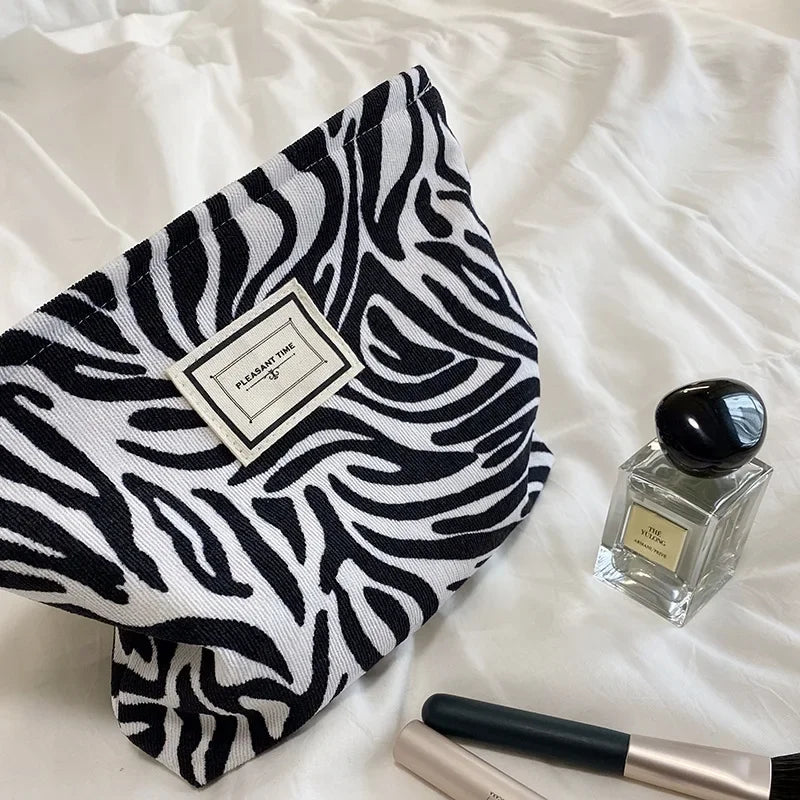 Leopard Corduroy Makeup Bag Large Capacity Travel Organizer Clutch - Ageless Woman Wellness