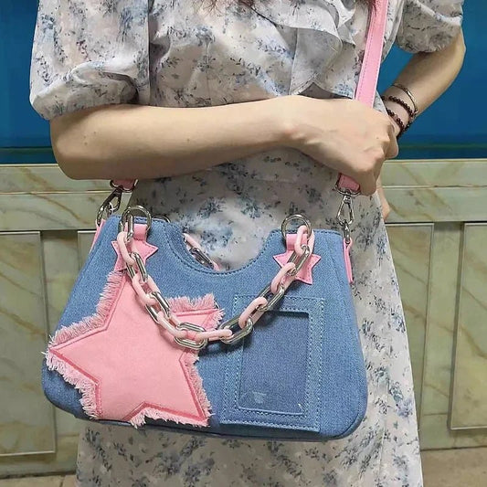 Fashion Denim Chain Shoulder Bag Handbag Purse Luxury Square Tote - Ageless Woman Wellness