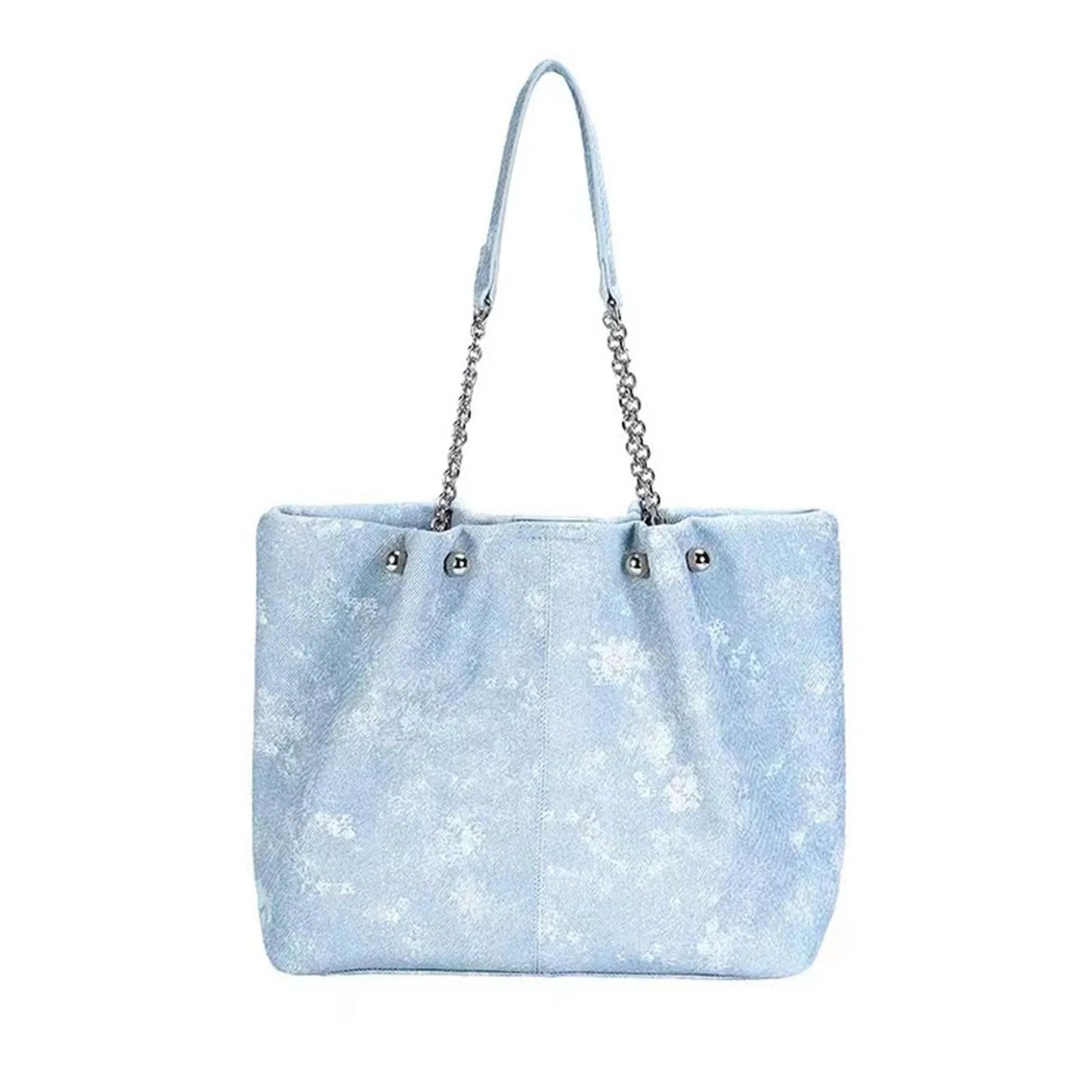 Women's Light Blue Denim Tote Bag - Large Capacity Shoulder Handbag - Ageless Woman Wellness