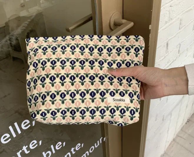 Lady Floral Corduroy Cosmetic Bag Women Handbags Purses Leopard&Plaid Makeup Organizer Storage Makeup Bag Girls Pencil Case Bags - Ageless Woman Wellness