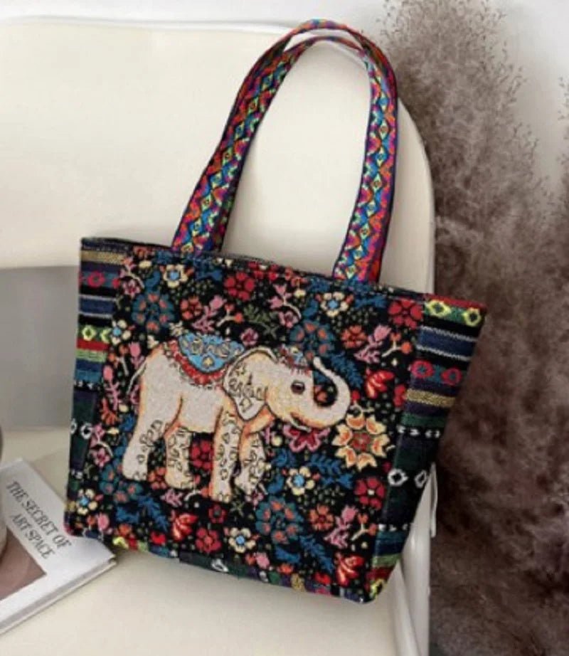 Boho Owl Elephant Pattern Linen Tote Bag - Ageless Woman Wellness