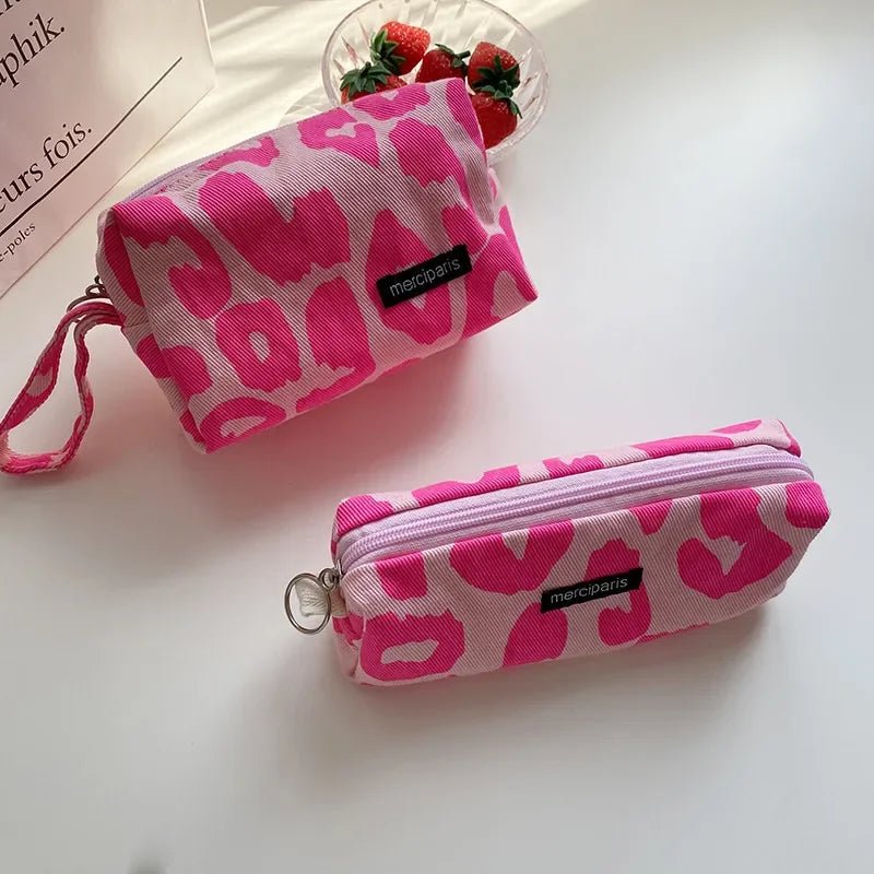 Japanese Style Leopard Cosmetic Bag Women Canvas Handbags Purse Organizer Pencil Case Lipstick Bag Makeup Bags Women Leopard Bag - Ageless Woman Wellness