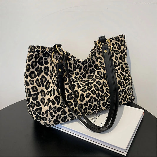 Leopard Print Large Capacity Shoulder Bag - Retro Handbag Tote - Ageless Woman Wellness