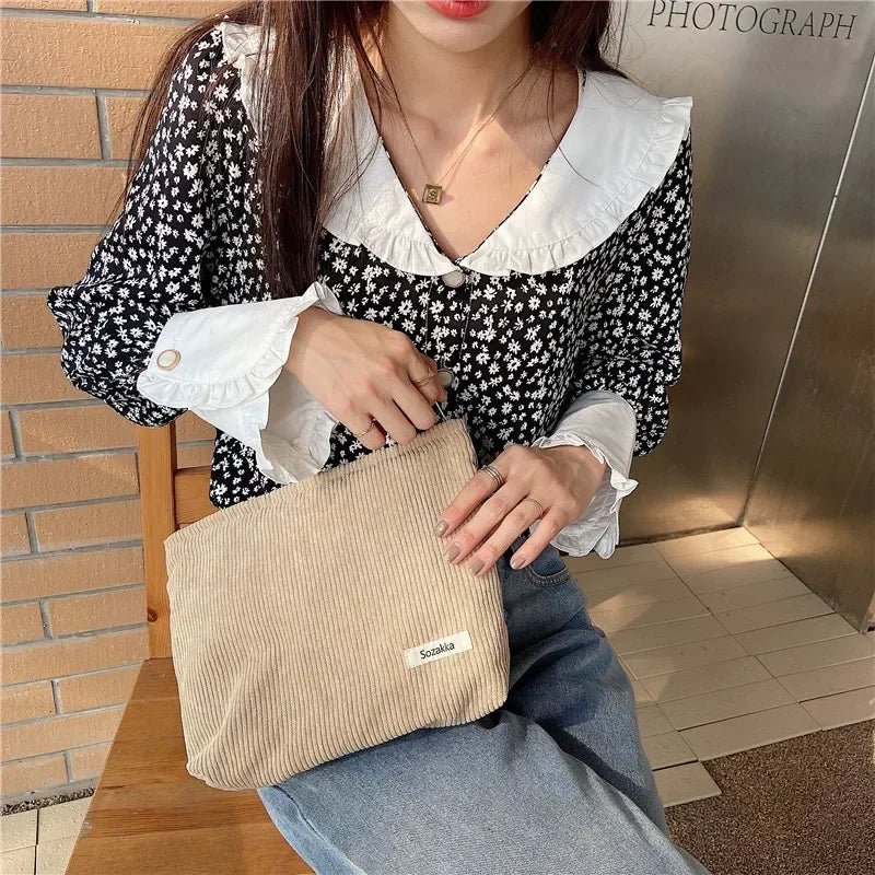 Lady Floral Corduroy Cosmetic Bag Women Handbags Purses Leopard&Plaid Makeup Organizer Storage Makeup Bag Girls Pencil Case Bags - Ageless Woman Wellness